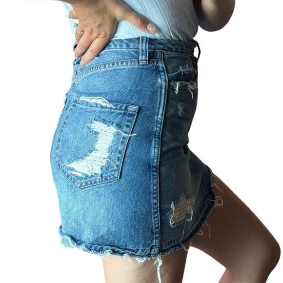 Abercrombie & Fitch 0/25 Zoe Natural Rise Vintage A-line Distressed Denim Skirt - Picture 2 of 8